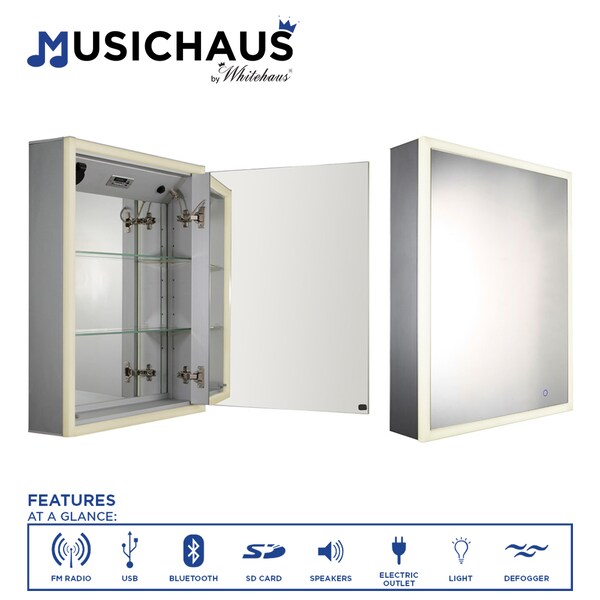 Whitehaus Sgl Mirrored Door Medicine Cabinet W/ Usb, Sd Card, Bluetooth, Fm Radio, S WHLUN7055-OR - main